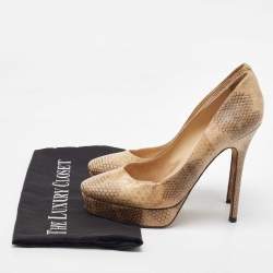 Jimmy Choo Beige/Brown Watersnake Leather Cosmic Volume Platform Pumps Size 38