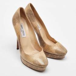 Jimmy Choo Beige/Brown Watersnake Leather Cosmic Volume Platform Pumps Size 38