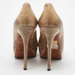 Jimmy Choo Beige/Brown Watersnake Leather Cosmic Volume Platform Pumps Size 38