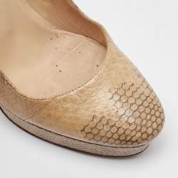 Jimmy Choo Beige/Brown Watersnake Leather Cosmic Volume Platform Pumps Size 38