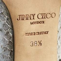 Jimmy Choo Silver Python Embossed Leather Mary Jane Pumps Size 38.5