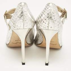 Jimmy Choo Silver Python Embossed Leather Mary Jane Pumps Size 38.5