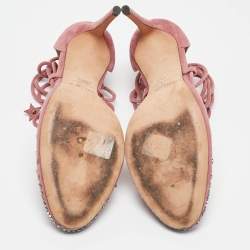 Jimmy Choo Pink Suede Star Studded Ankle Wrap Pumps Size 38.5