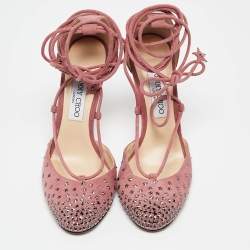 Jimmy Choo Pink Suede Star Studded Ankle Wrap Pumps Size 38.5
