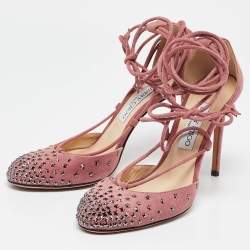 Jimmy Choo Pink Suede Star Studded Ankle Wrap Pumps Size 38.5