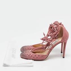 Jimmy Choo Pink Suede Star Studded Ankle Wrap Pumps Size 38.5