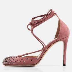 Jimmy Choo Pink Suede Star Studded Ankle Wrap Pumps Size 38.5