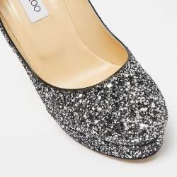 Jimmy Choo Silver/Black Glitter Cosmic Platform Pumps Size 39.5