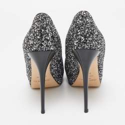 Jimmy Choo Silver/Black Glitter Cosmic Platform Pumps Size 39.5