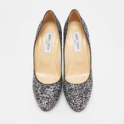 Jimmy Choo Silver/Black Glitter Cosmic Platform Pumps Size 39.5