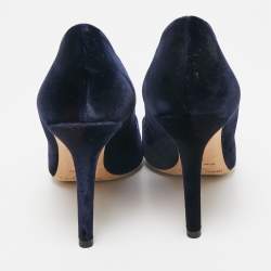 Jimmy Choo Navy Blue Velvet Crystal Embellished Manda Pumps Size 36