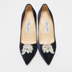 Jimmy Choo Navy Blue Velvet Crystal Embellished Manda Pumps Size 36