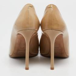 Jimmy Choo Beige Patent Leather Romy Pointed Toe Pumps Size 37.5