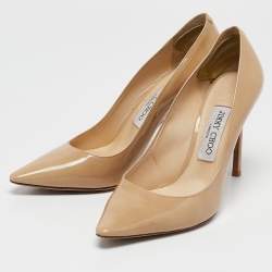 Jimmy Choo Beige Patent Leather Romy Pointed Toe Pumps Size 37.5