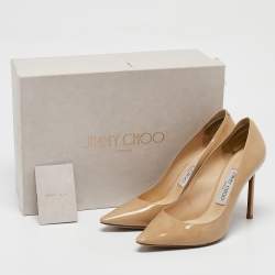 Jimmy Choo Beige Patent Leather Romy Pointed Toe Pumps Size 37.5