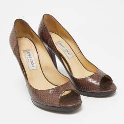 Jimmy Choo Brown Python Leather Peep Toe Pumps Size 41