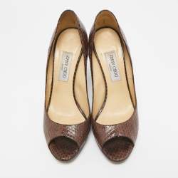 Jimmy Choo Brown Python Leather Peep Toe Pumps Size 41