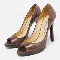 Jimmy Choo Brown Python Leather Peep Toe Pumps Size 41