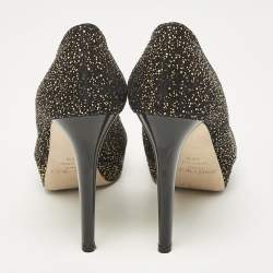 Jimmy Choo Black Metallic Embossed Suede Dahlia Peep Toe Platform Pumps Size 38.5