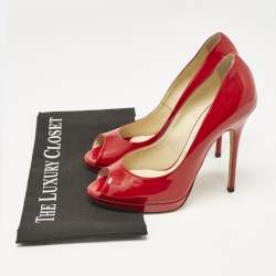 Jimmy Choo Red Patent Leather Quiet Peep Toe Pumps Size 38