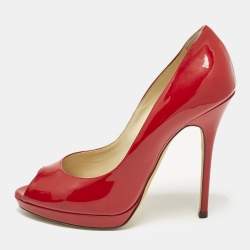 Jimmy Choo Red Patent Leather Quiet Peep Toe Pumps Size 38