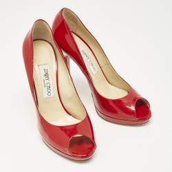Jimmy Choo Red Patent Leather Quiet Peep Toe Pumps Size 38