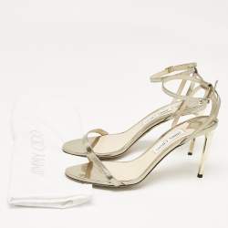 مملوكة مسبقًا Jimmy Choo Gold Leather Minny Ankle Strap Sandals Size 40