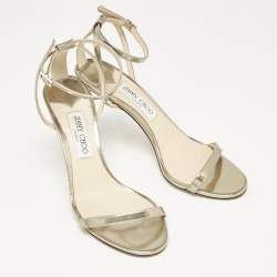مملوكة م سبقًا Jimmy Choo Gold Leather Minny Ankle Strap Sandals Size 40