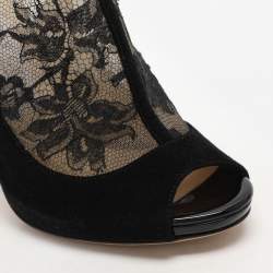 Pre Owned Jimmy Choo Black Lace and Suede Slingback Sandals Size 37.5