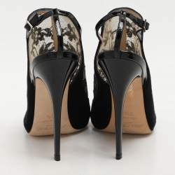 Pre Owned Jimmy Choo Black Lace and Suede Slingback Sandals Size 37.5