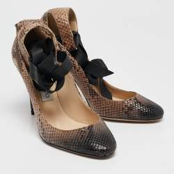 Jimmy Choo Two Tone Snakeskin Leather Ankle Strap Pumps Size 39