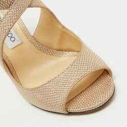 Jimmy Choo Beige Textured Leather Emily Cross Strap Sandals Size 39