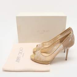 Jimmy Choo Beige Lace Luna Peep Toe Pumps Size 36.5