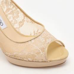 Jimmy Choo Beige Lace Luna Peep Toe Pumps Size 36.5