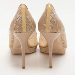 Jimmy Choo Beige Lace Luna Peep Toe Pumps Size 36.5