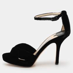 Jimmy Choo Black Velvet Marion Ankle Strap Sandals Size 36