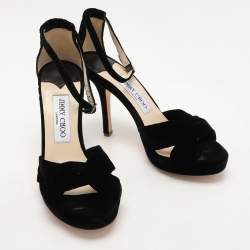 Jimmy Choo Black Velvet Marion Ankle Strap Sandals Size 36