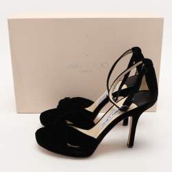 Jimmy Choo Black Velvet Marion Ankle Strap Sandals Size 36