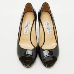 Jimmy Choo Black Patent Leather Crown Platform Peep Toe Pumps Size 39.5