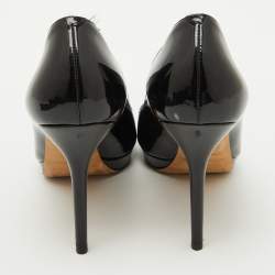 Jimmy Choo Black Patent Leather Crown Platform Peep Toe Pumps Size 39.5