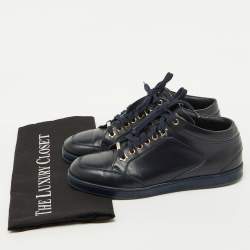 Jimmy Choo Navy Blue Leather Low Top Sneakers Size 38