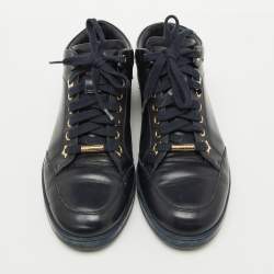 Jimmy Choo Navy Blue Leather Low Top Sneakers Size 38