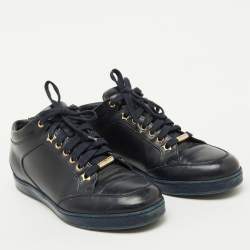 Jimmy Choo Navy Blue Leather Low Top Sneakers Size 38
