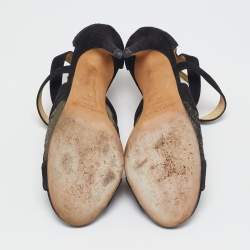 Pre Owned Jimmy Choo Black Lace and Suede Flyte Sandals Size 40