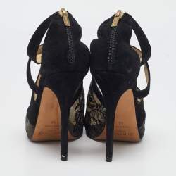 Pre Owned Jimmy Choo Black Lace and Suede Flyte Sandals Size 40