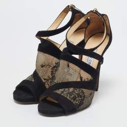 Pre Owned Jimmy Choo Black Lace and Suede Flyte Sandals Size 40