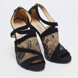 Pre Owned Jimmy Choo Black Lace and Suede Flyte Sandals Size 40