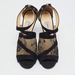 Pre Owned Jimmy Choo Black Lace and Suede Flyte Sandals Size 40