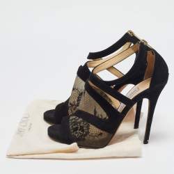 Pre Owned Jimmy Choo Black Lace and Suede Flyte Sandals Size 40