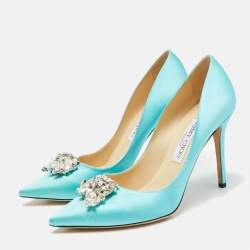 Jimmy Choo Blue Satin Crystal Embellished Pumps Size 38.5
